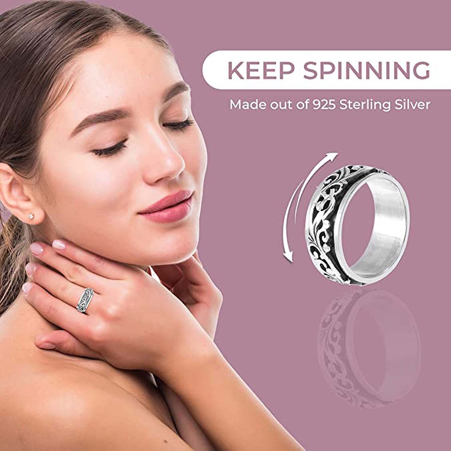 Spinner Band Ring in Sterling Silver, Anxiety Ring for Women, 925 Sterling Silver Spinner Ring, Fidget Rings for Anxiety for Women, Stress Relieving Anxiety Ring, Promise Rings (Size 8.0) (7.65 g)