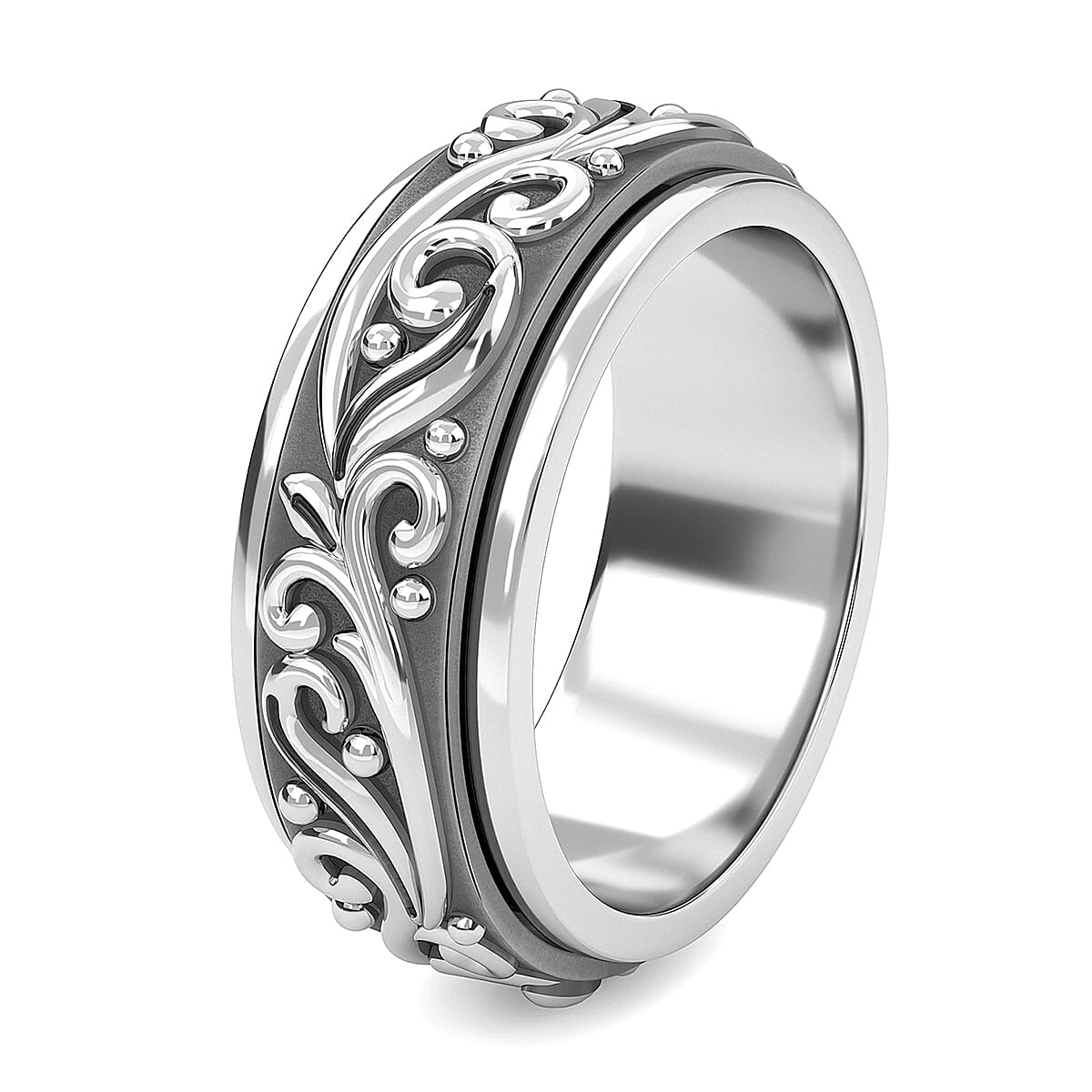 Spinner Band Ring in Sterling Silver, Anxiety Ring for Women, 925 Sterling Silver Spinner Ring, Fidget Rings for Anxiety for Women, Stress Relieving Anxiety Ring, Promise Rings (Size 8.0) (7.65 g)