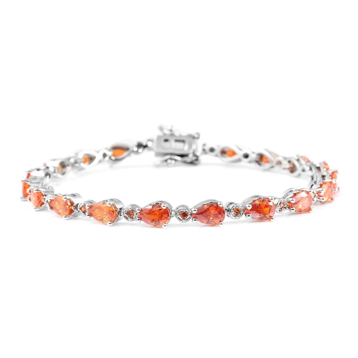 Simulated Orange Diamond Tennis Bracelet in Silvertone, Birthday Gifts For Women(7.25 In) 7.90 ctw image number 0