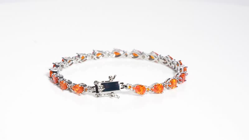 Simulated Orange Diamond Tennis Bracelet in Silvertone (7.25 In)