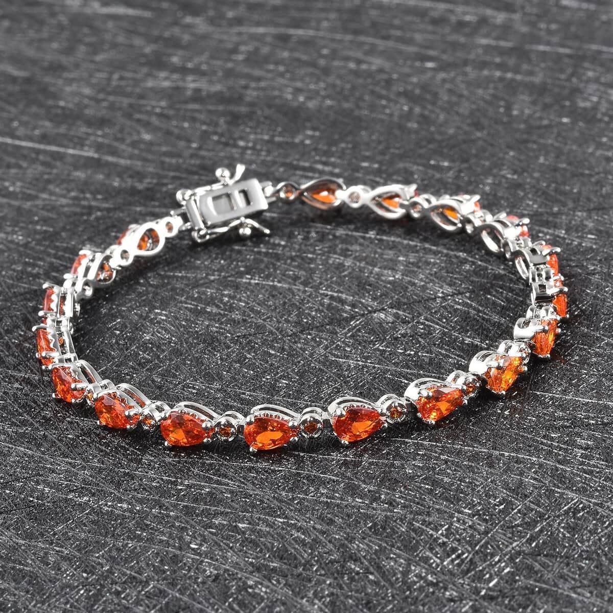 Simulated Orange Diamond Tennis Bracelet in Silvertone, Birthday Gifts For Women(7.25 In) 7.90 ctw image number 1