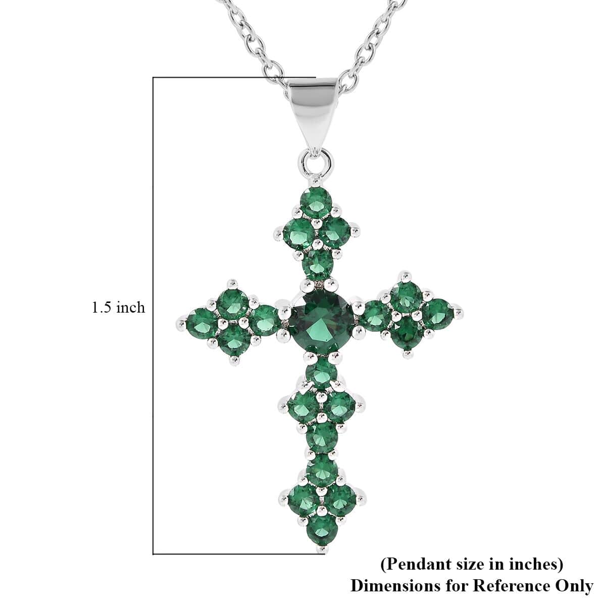 Simulated Green Diamond Cross Pendant in Silvertone with Stainless Steel Necklace 20 Inches image number 6