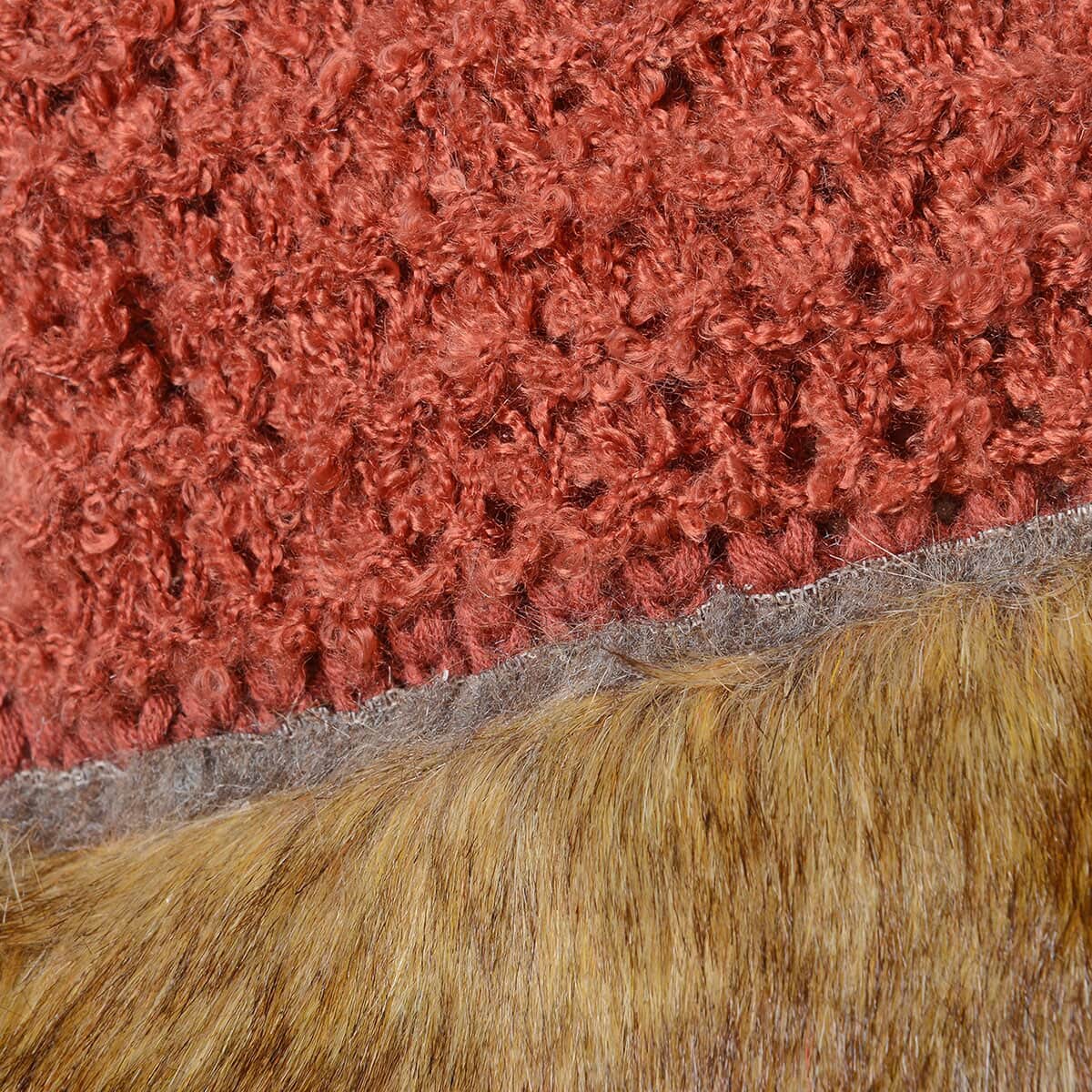 Rusty Orange Acrylic and Polyester Faux Fur Knitted Scarf (80x9 in) image number 3