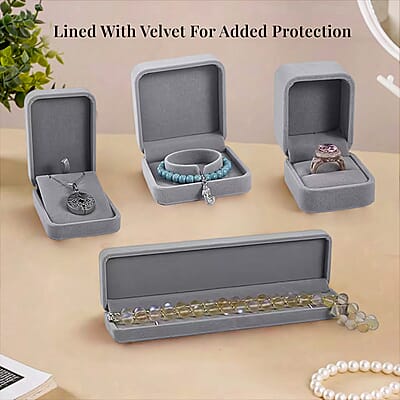 Set of 4 Gray Velvet Jewelry Box