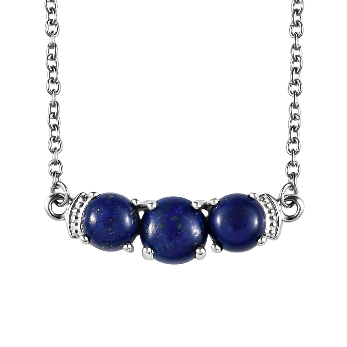 3.19 ctw Lapis Lazuli Trilogy Bar Necklace 18-20 Inch in Sterling Silver image number 0