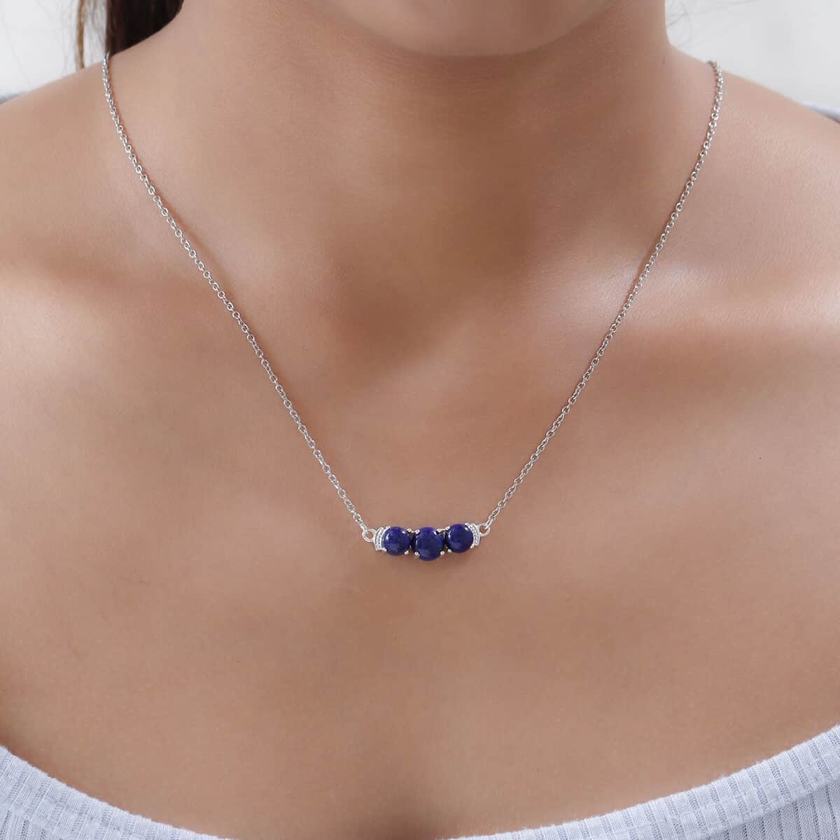 3.19 ctw Lapis Lazuli Trilogy Bar Necklace 18-20 Inch in Sterling Silver image number 1