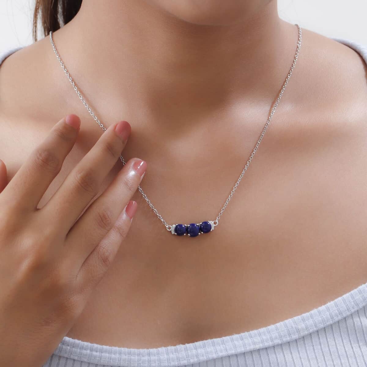 Lapis Lazuli Trilogy Bar Necklace 18-20 Inches in Sterling Silver 3.20 ctw image number 2