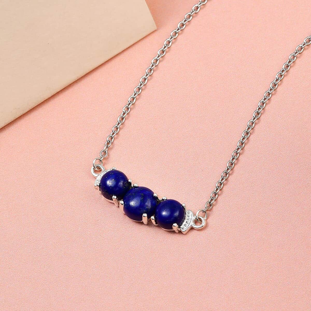 Lapis Lazuli Trilogy Bar Necklace 18-20 Inches in Sterling Silver 3.20 ctw image number 3