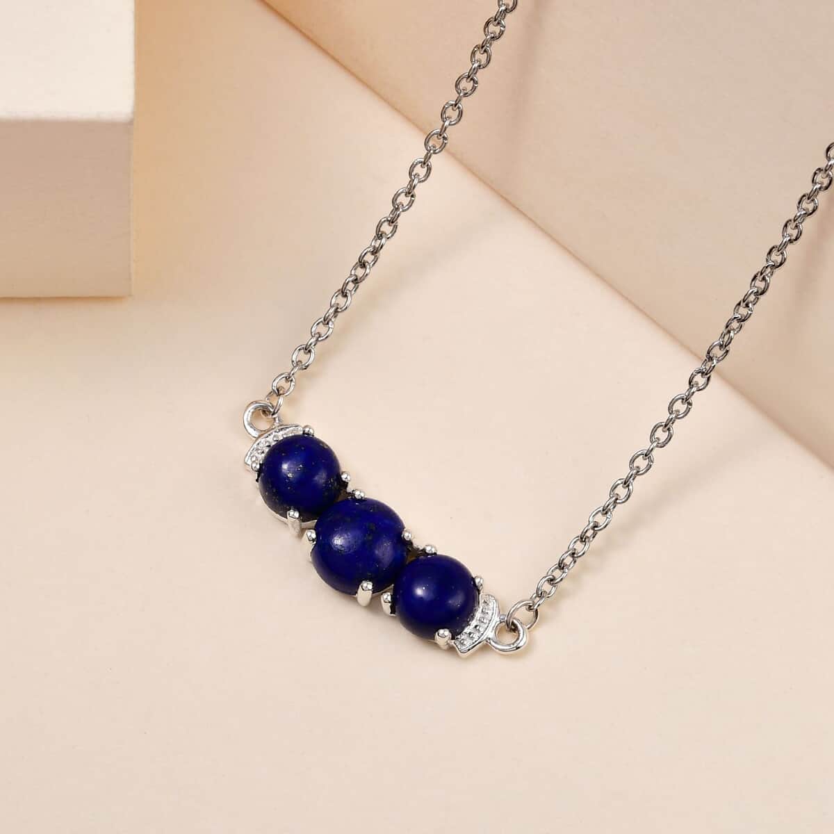 Lapis Lazuli Trilogy Bar Necklace 18-20 Inches in Sterling Silver 3.20 ctw image number 4