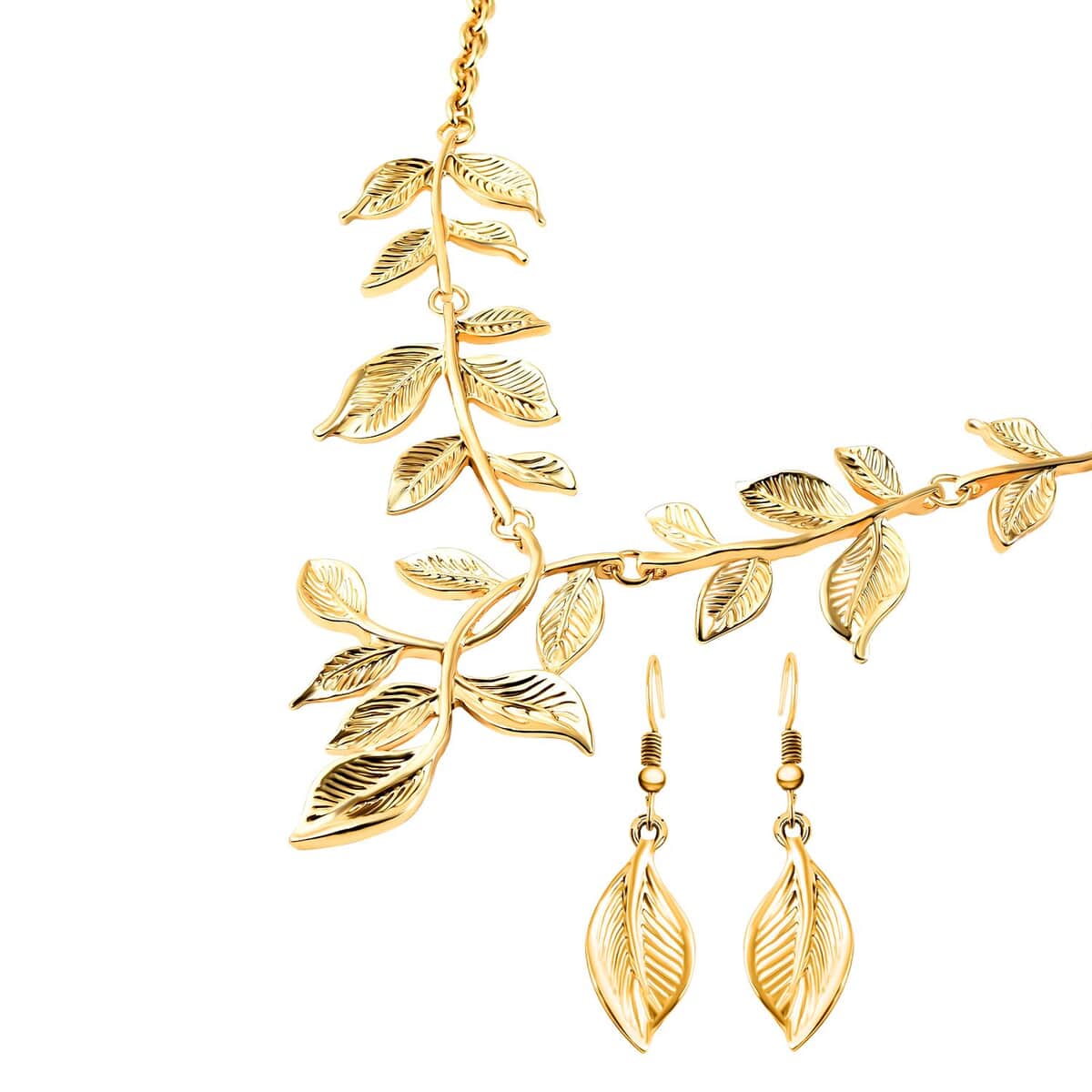 Leaf Earrings and Necklace 22 Inches in Goldtone image number 0
