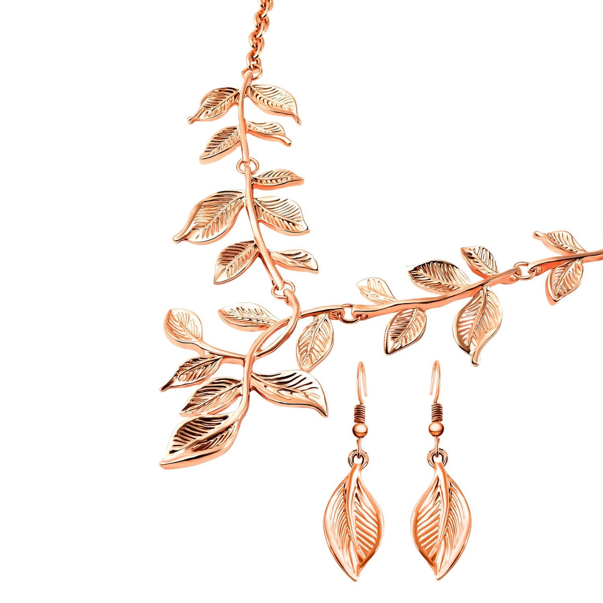 Leaf Earrings and Necklace 22-23 Inches in Rosetone image number 0