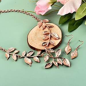 Leaf Earrings and Necklace in Rosetone 22-23 Inches