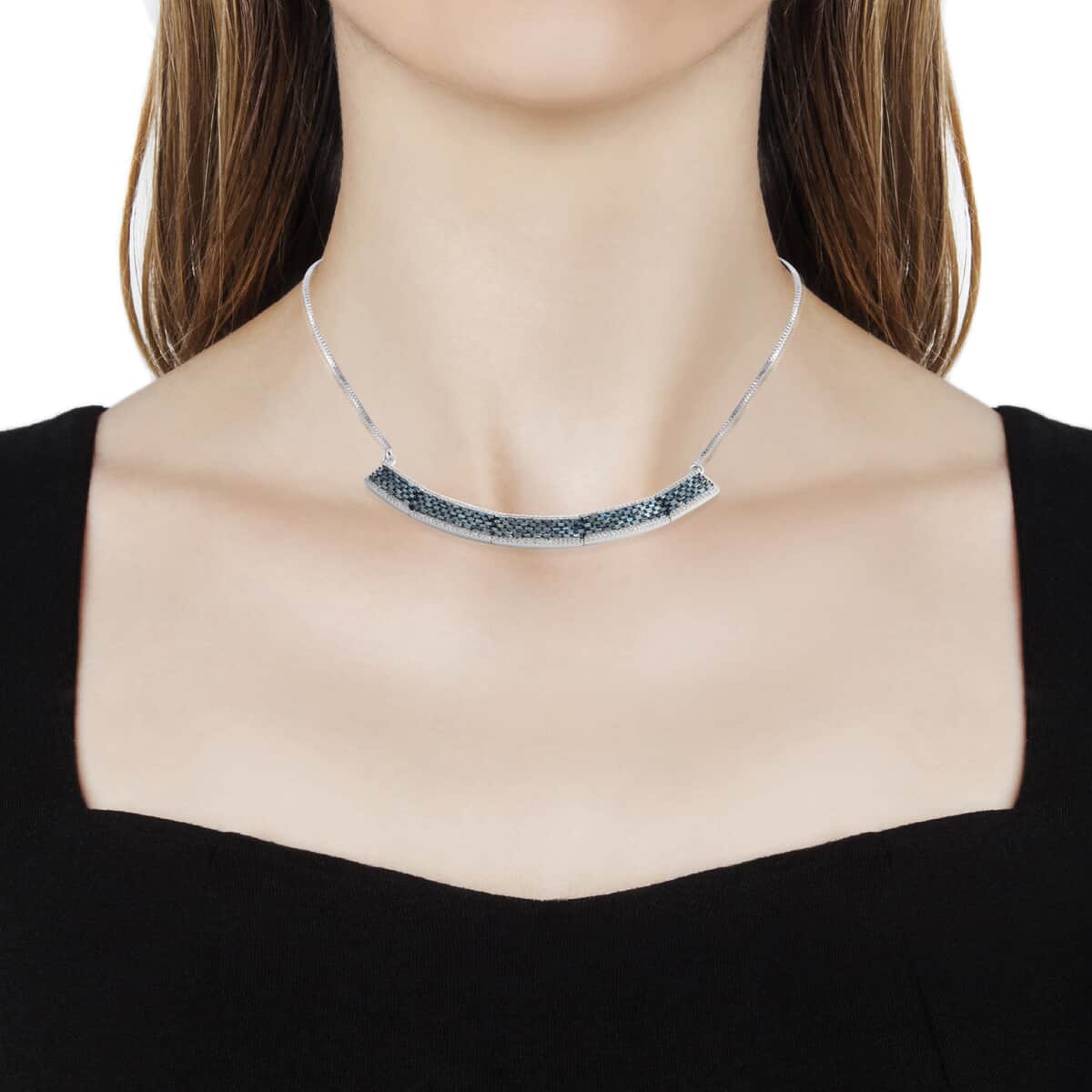 Blue Diamond and Diamond 3.10 ctw Adjustable Necklace in Sterling Silver 22 Inches image number 1