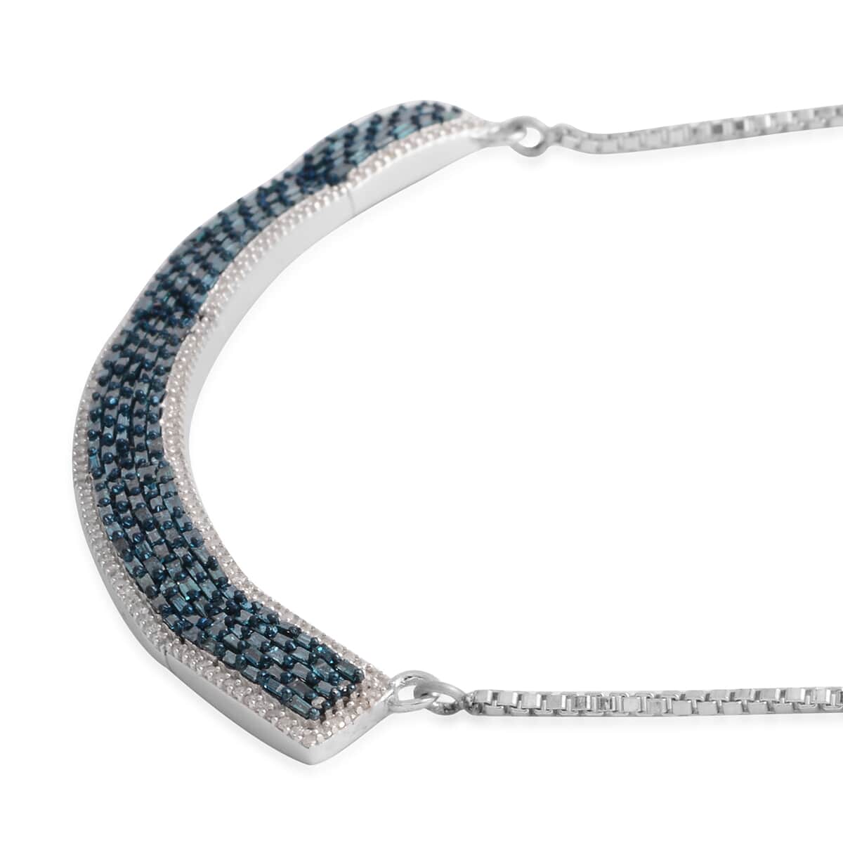 Blue Diamond and Diamond 3.10 ctw Adjustable Necklace in Sterling Silver 22 Inches image number 2