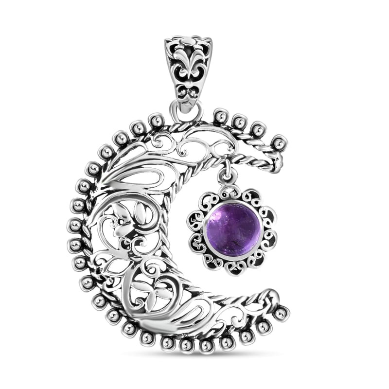 Amethyst Pendant, Sun and Moon Pendant, Celestial Pendant, Artisan Crafted Pendant, Sterling Silver Pendant 1.50 ctw