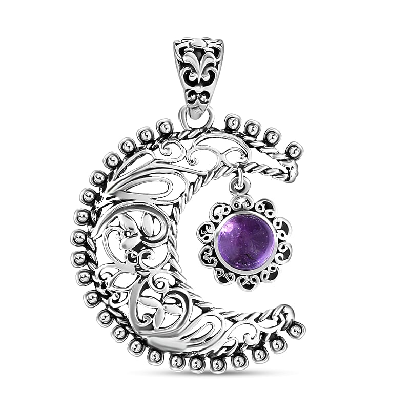 Amethyst Pendant, Sun and Moon Pendant, Celestial Pendant, Artisan Crafted Pendant, Sterling Silver Pendant 1.50 ctw
