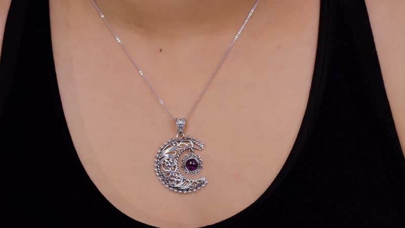 Artisan Crafted 1.50 ctw Amethyst Sun and Moon Pendant in Sterling Silver