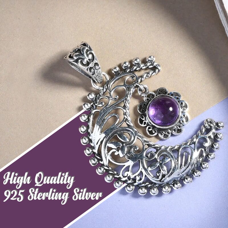 Amethyst Pendant, Sun and Moon Pendant, Celestial Pendant, Artisan Crafted Pendant, Sterling Silver Pendant 1.50 ctw