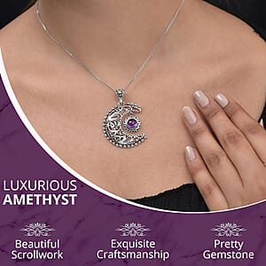 Amethyst Pendant, Sun and Moon Pendant, Celestial Pendant, Artisan Crafted Pendant, Sterling Silver Pendant 1.50 ctw