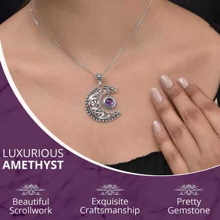 Amethyst Pendant, Sun and Moon Pendant, Celestial Pendant, Artisan Crafted Pendant, Sterling Silver Pendant 1.50 ctw image number 3