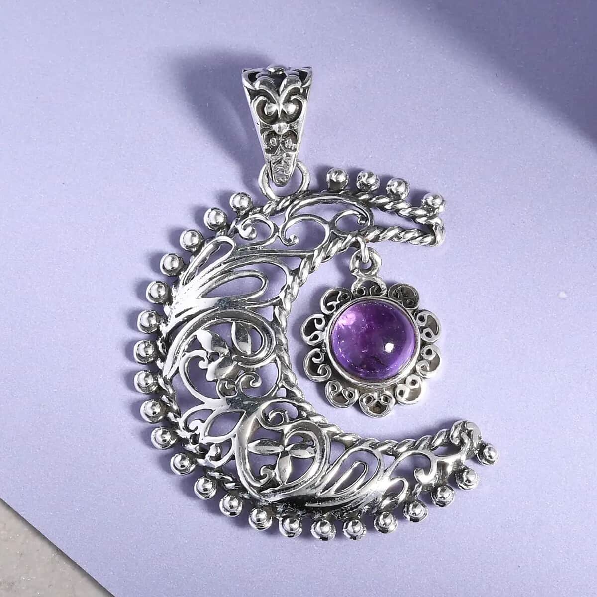 Amethyst Pendant, Sun and Moon Pendant, Celestial Pendant, Artisan Crafted Pendant, Sterling Silver Pendant 1.50 ctw image number 6