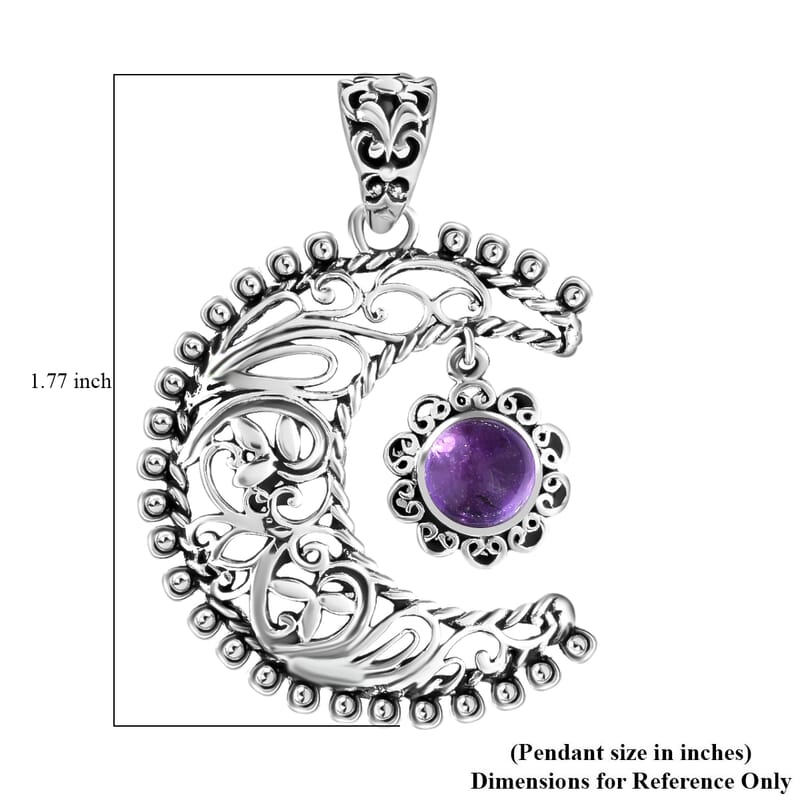 Amethyst Pendant, Sun and Moon Pendant, Celestial Pendant, Artisan Crafted Pendant, Sterling Silver Pendant 1.50 ctw