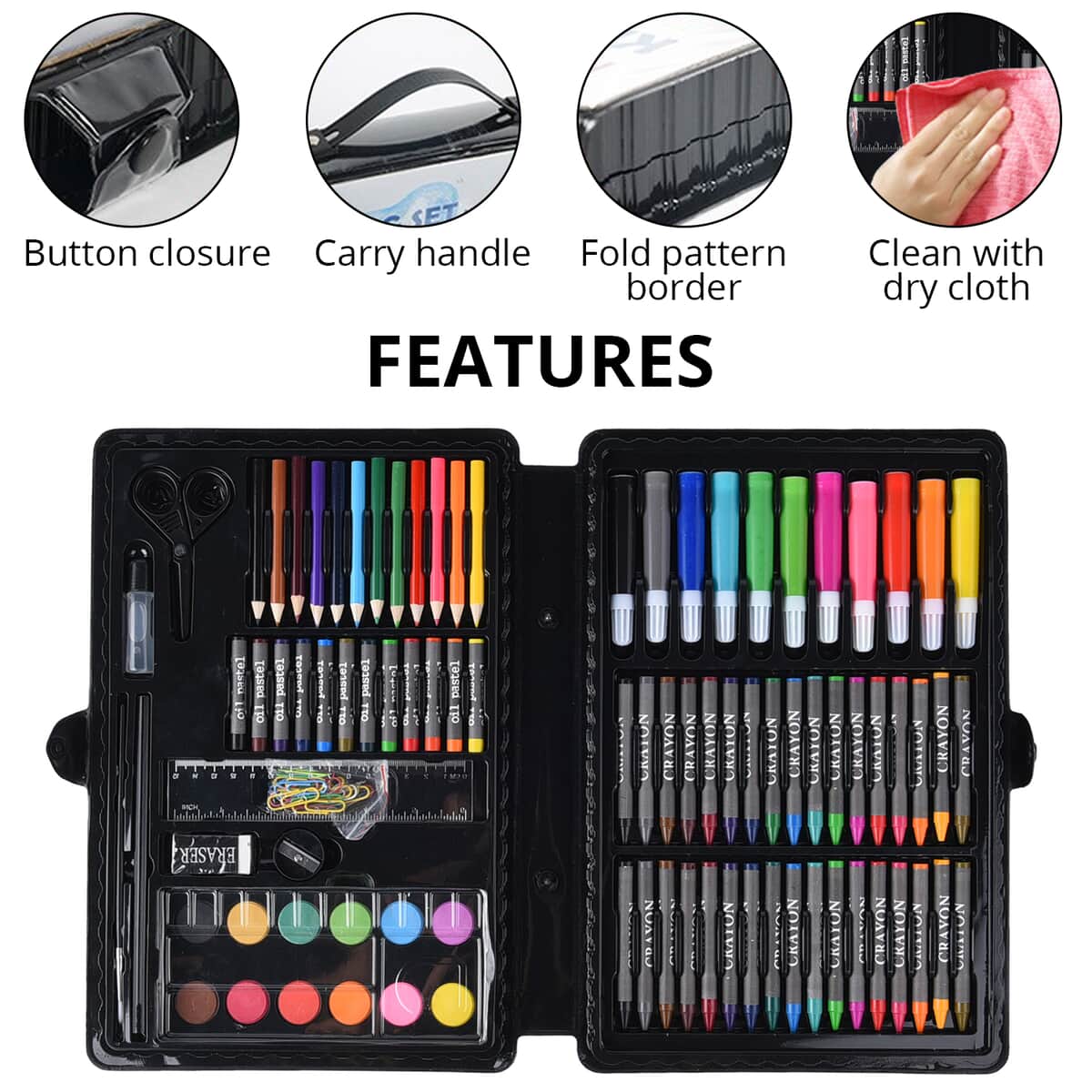 109 Piece Deluxe Art Supply Set (Coloring Pencils, Crayons, Oil Pastels, Markers, Water Paint, Eraser, Pencil, Sharpener, Liquid Glue and White Glue) image number 2