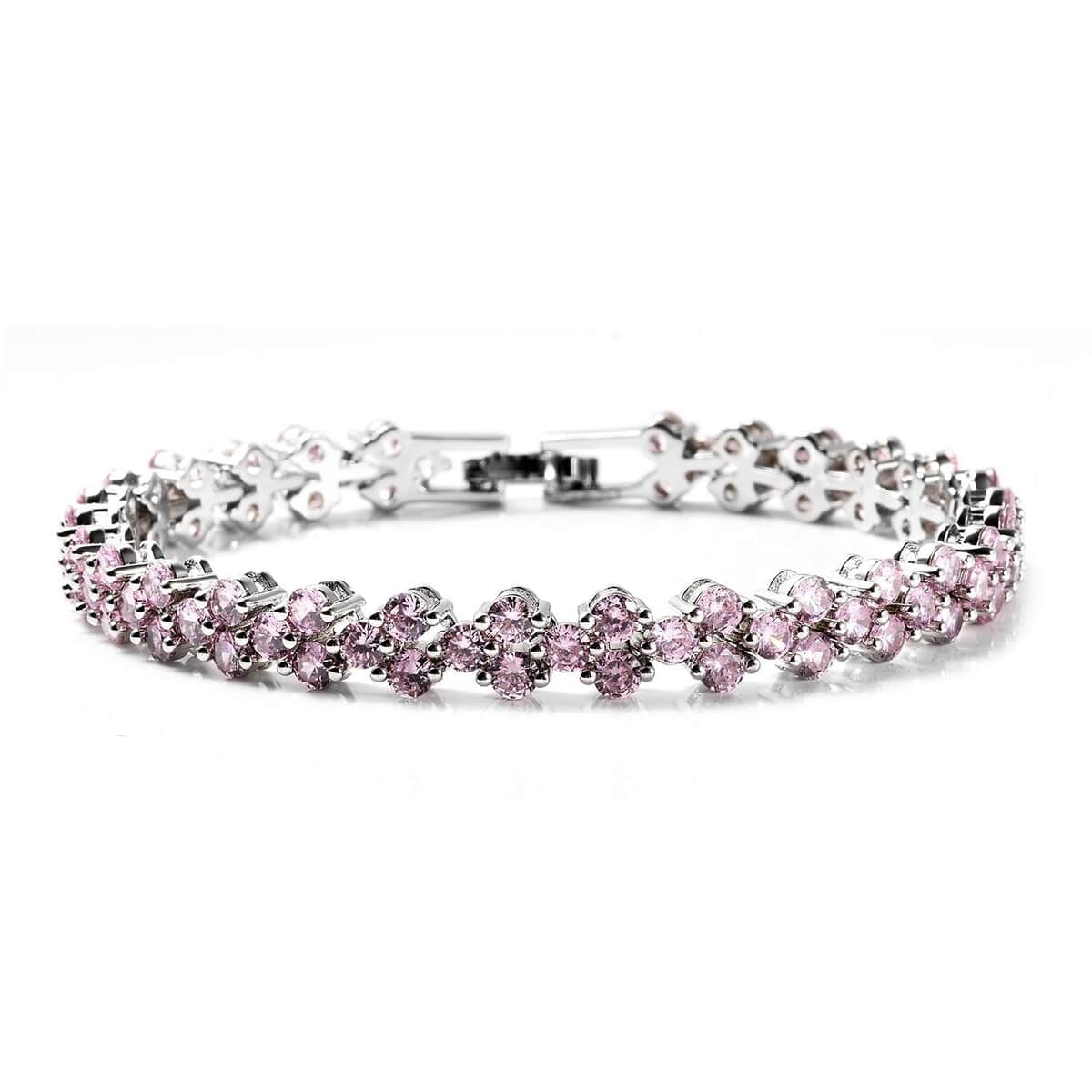 Simulated Pink Diamond Bracelet in Silvertone, Simulated Diamond Gifts For Her (7.25 In) 11.75 ctw image number 0