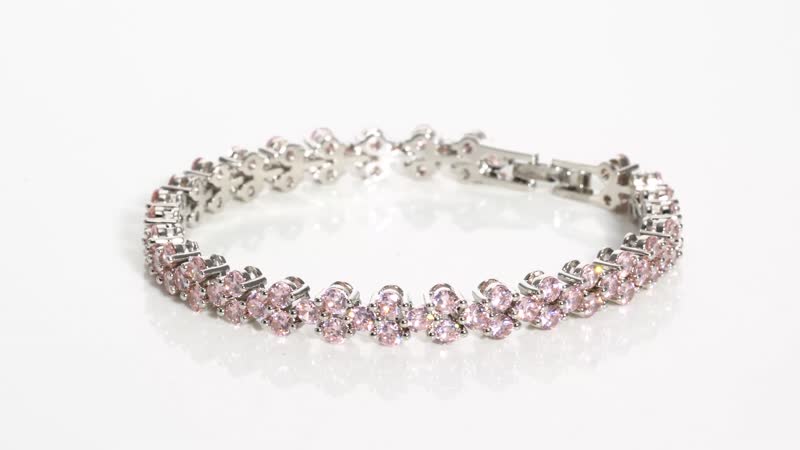 Simulated Pink Diamond Bracelet in Silvertone (7.25 In)