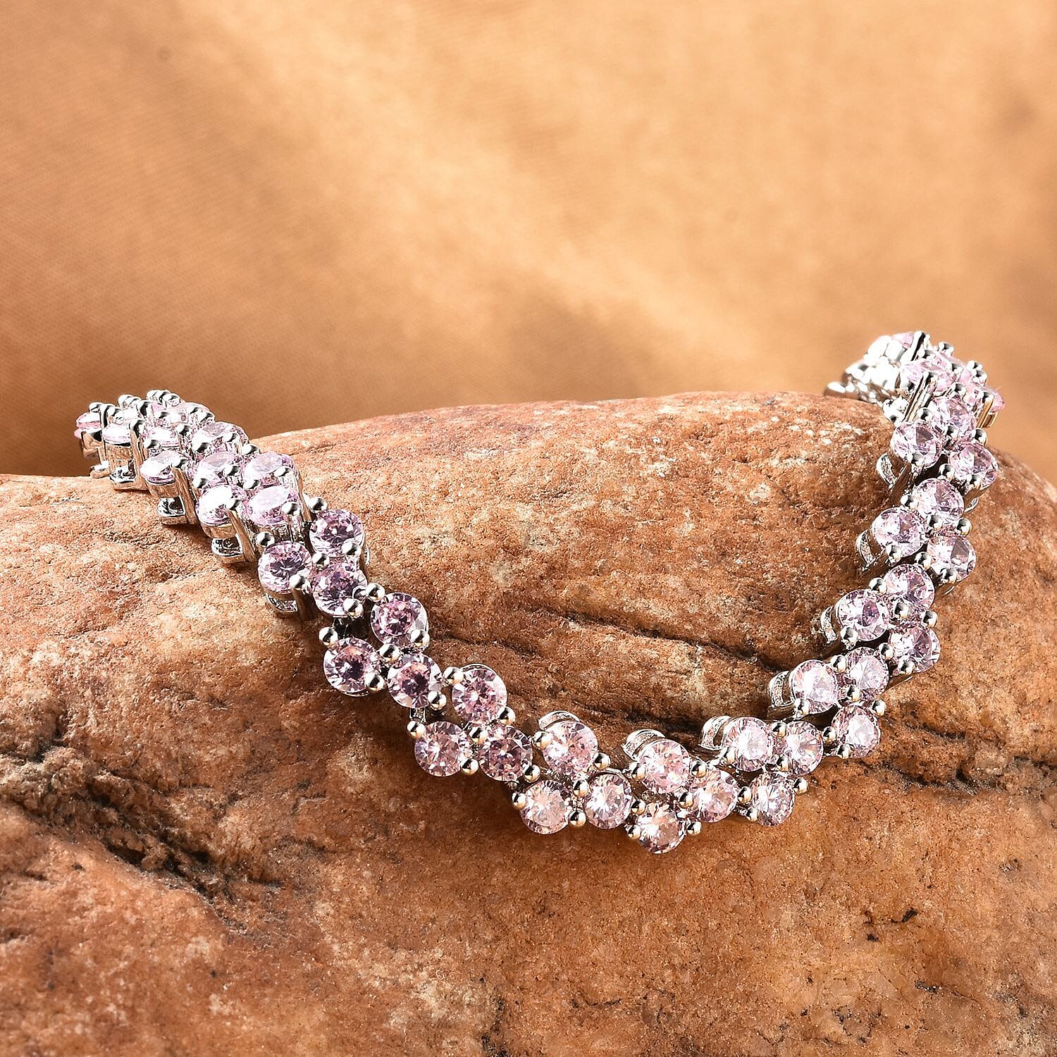 Simulated Pink Diamond Bracelet in Silvertone, Simulated Diamond Gifts For Her (7.25 In)
