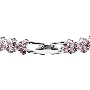 Simulated Pink Diamond Bracelet in Silvertone, Simulated Diamond Gifts For Her (7.25 In)