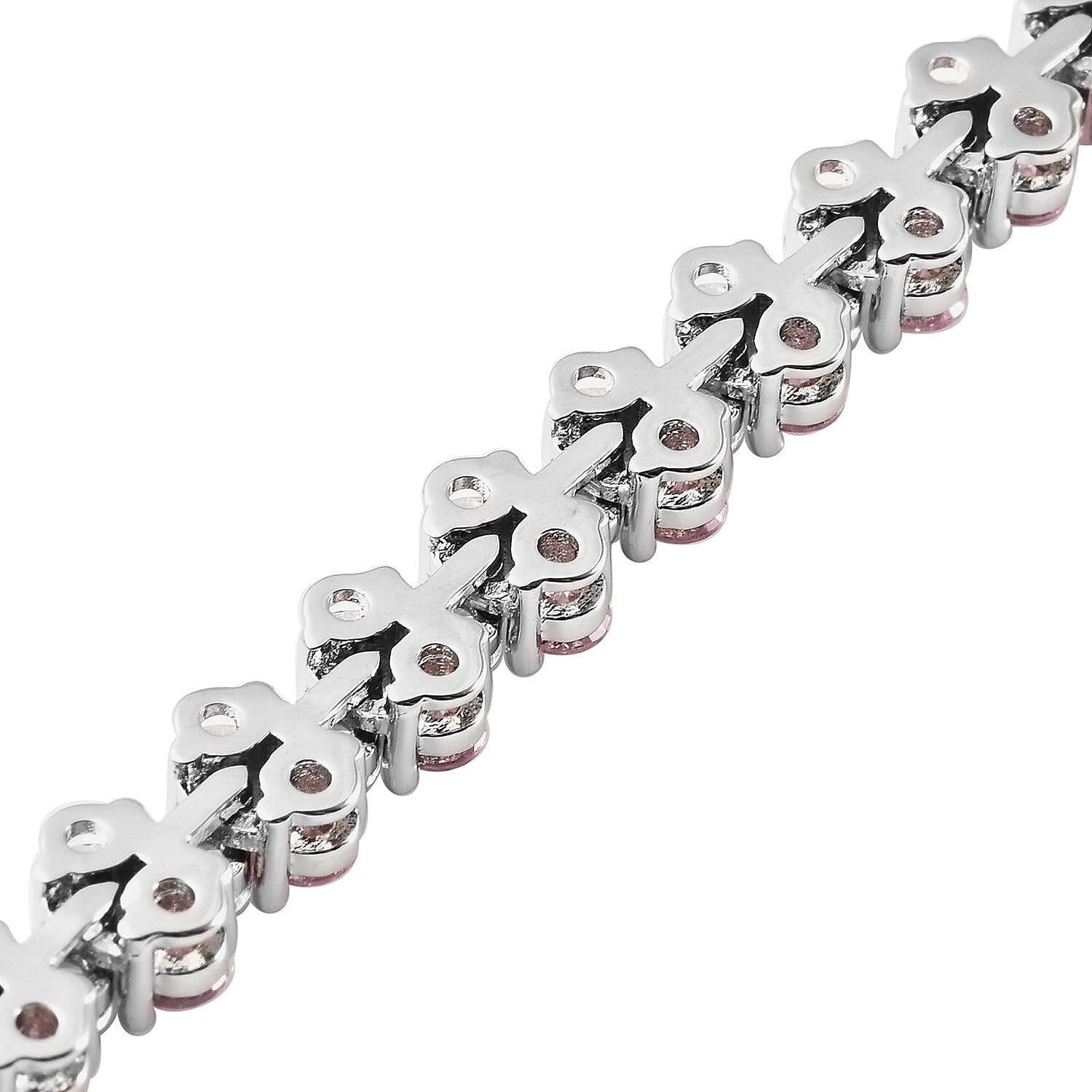 Simulated Pink Diamond Bracelet in Silvertone, Simulated Diamond Gifts For Her (7.25 In)