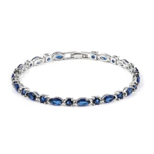 Simulated Blue Sapphire Tennis Bracelet for Women in Silvertone, Fashion Wedding Jewel (8.00 In) 