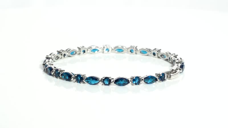 Simulated Blue Diamond Bracelet in Silvertone (8.00 In)