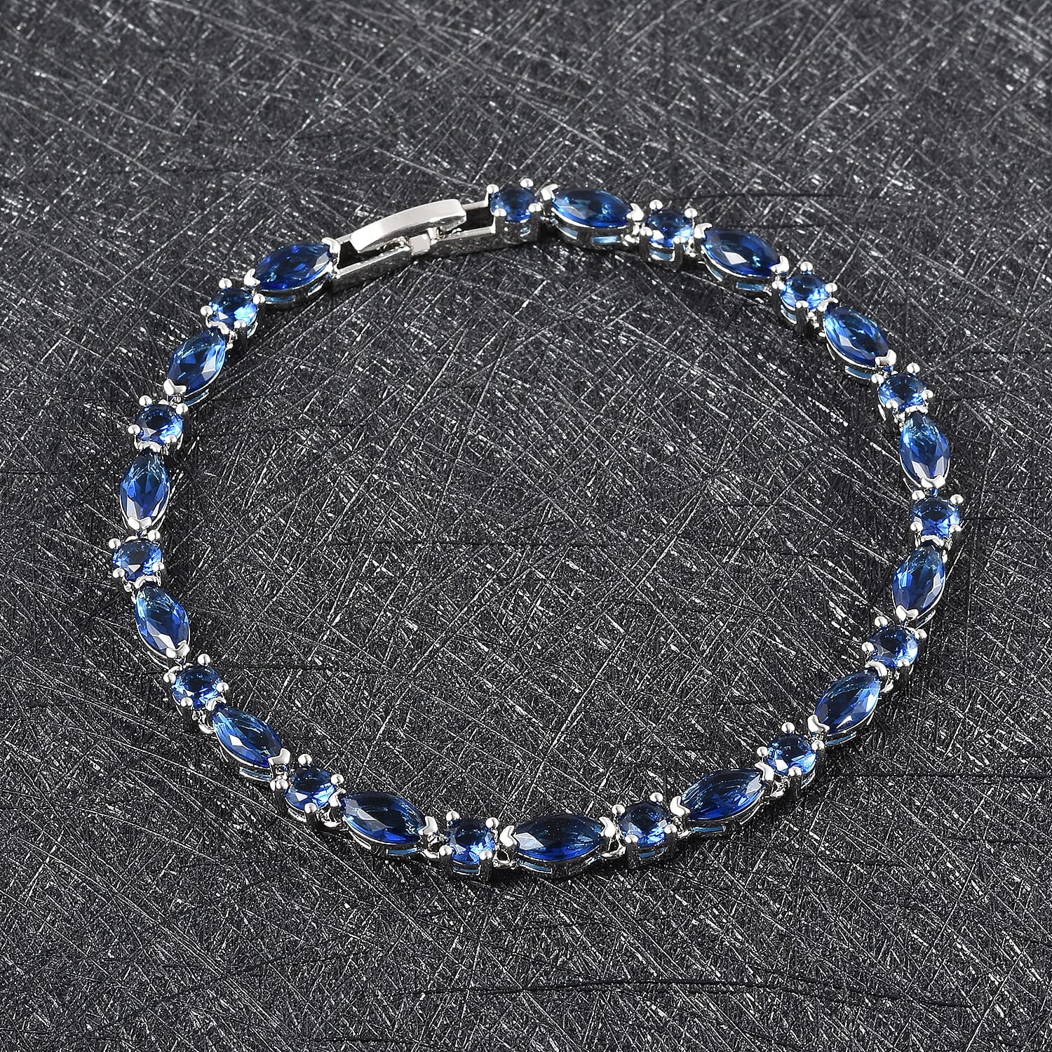 Simulated Blue Sapphire Tennis Bracelet for Women in Silvertone, Fashion Wedding Jewel (8.00 In) 