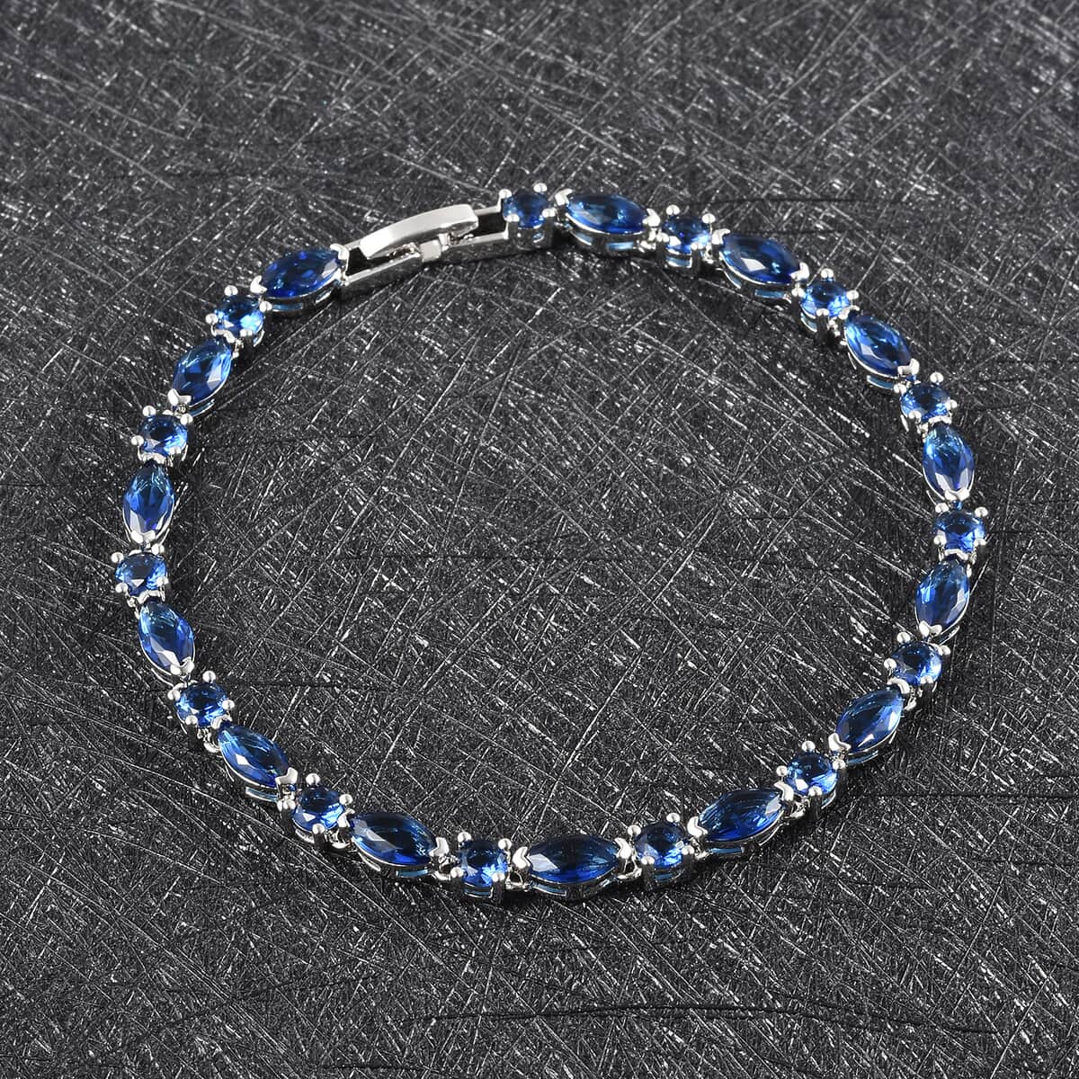 Simulated Blue Sapphire Tennis Bracelet for Women in Silvertone, Fashion Wedding Jewel (8.00 In)  image number 1