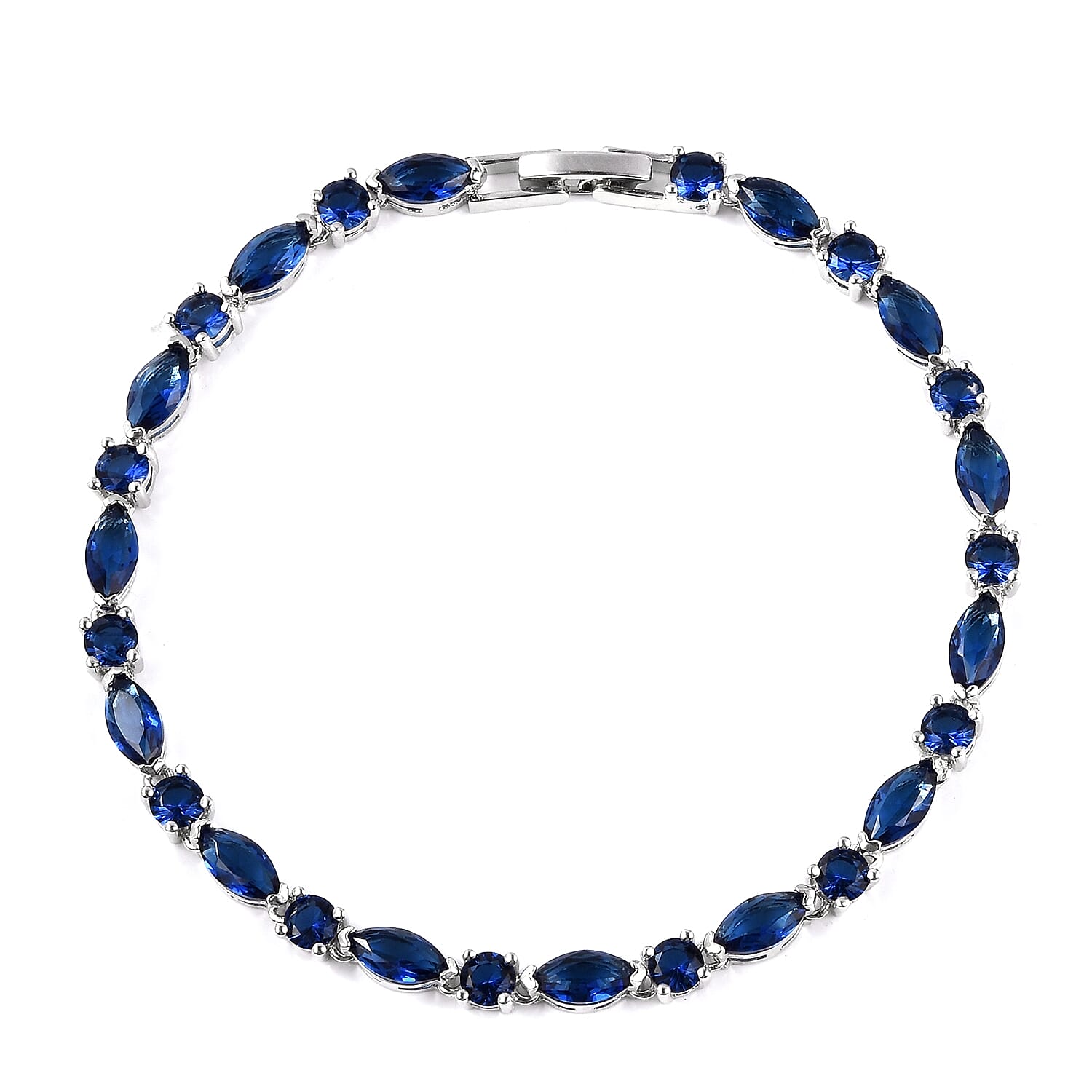 Simulated Blue Sapphire Tennis Bracelet for Women in Silvertone, Fashion Wedding Jewel (8.00 In) 