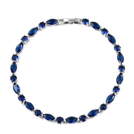 Simulated Blue Sapphire Tennis Bracelet for Women in Silvertone, Fashion Wedding Jewel (8.00 In)  image number 2