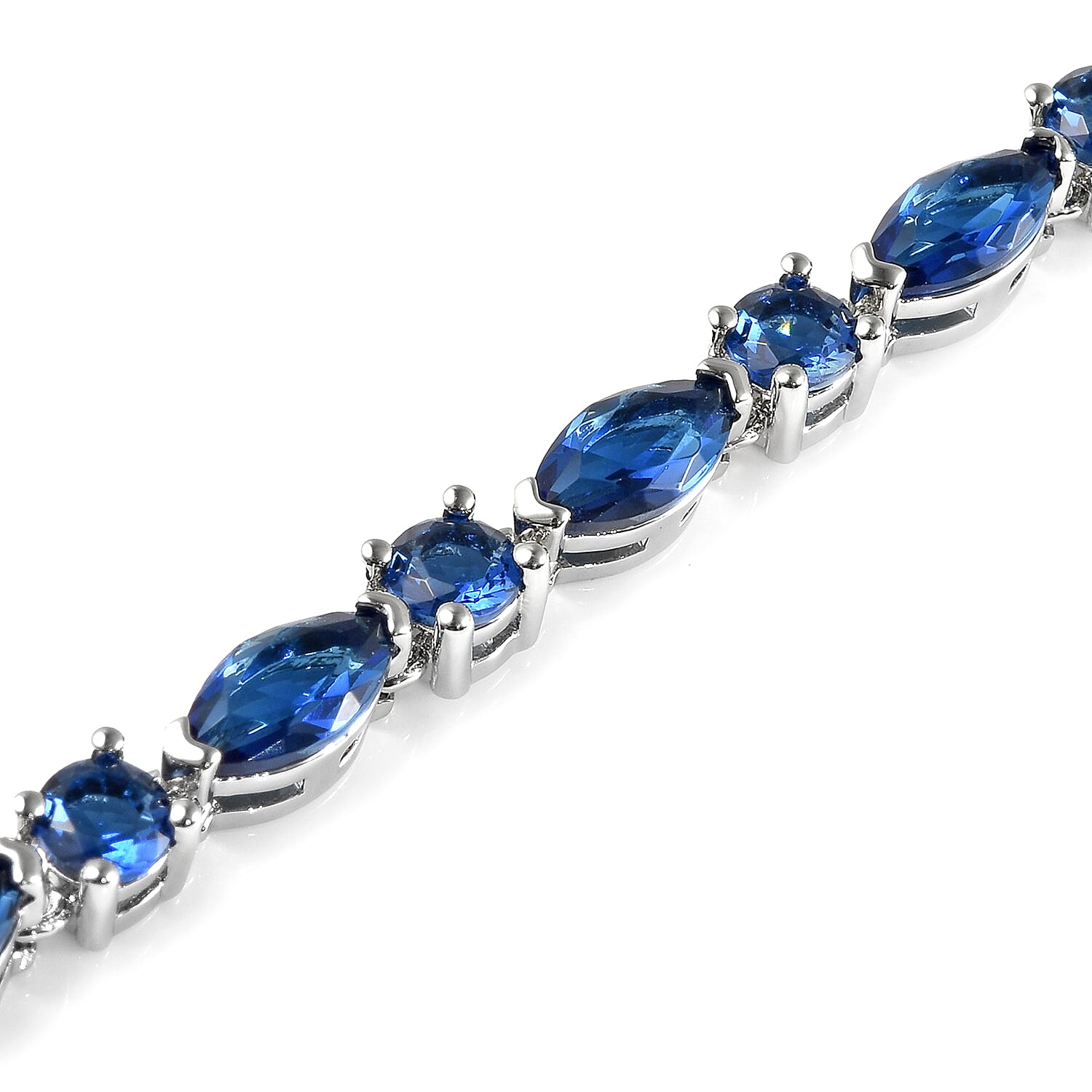Simulated Blue Sapphire Tennis Bracelet for Women in Silvertone, Fashion Wedding Jewel (8.00 In) 