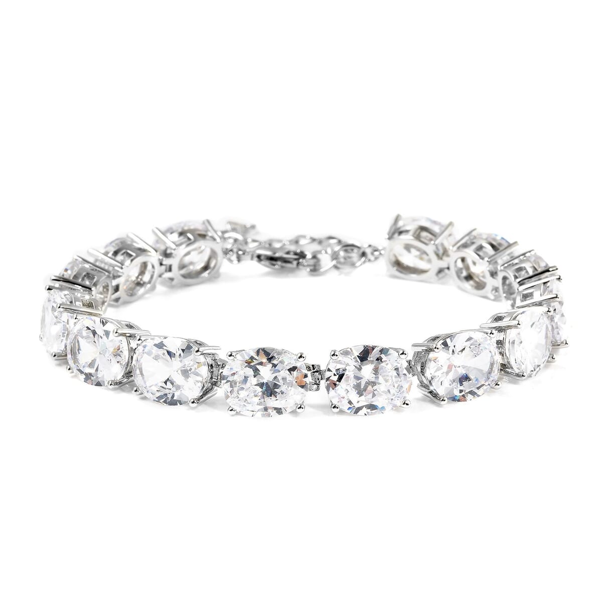 Simulated Diamond Bracelet in Silvertone (8.00 In) image number 0