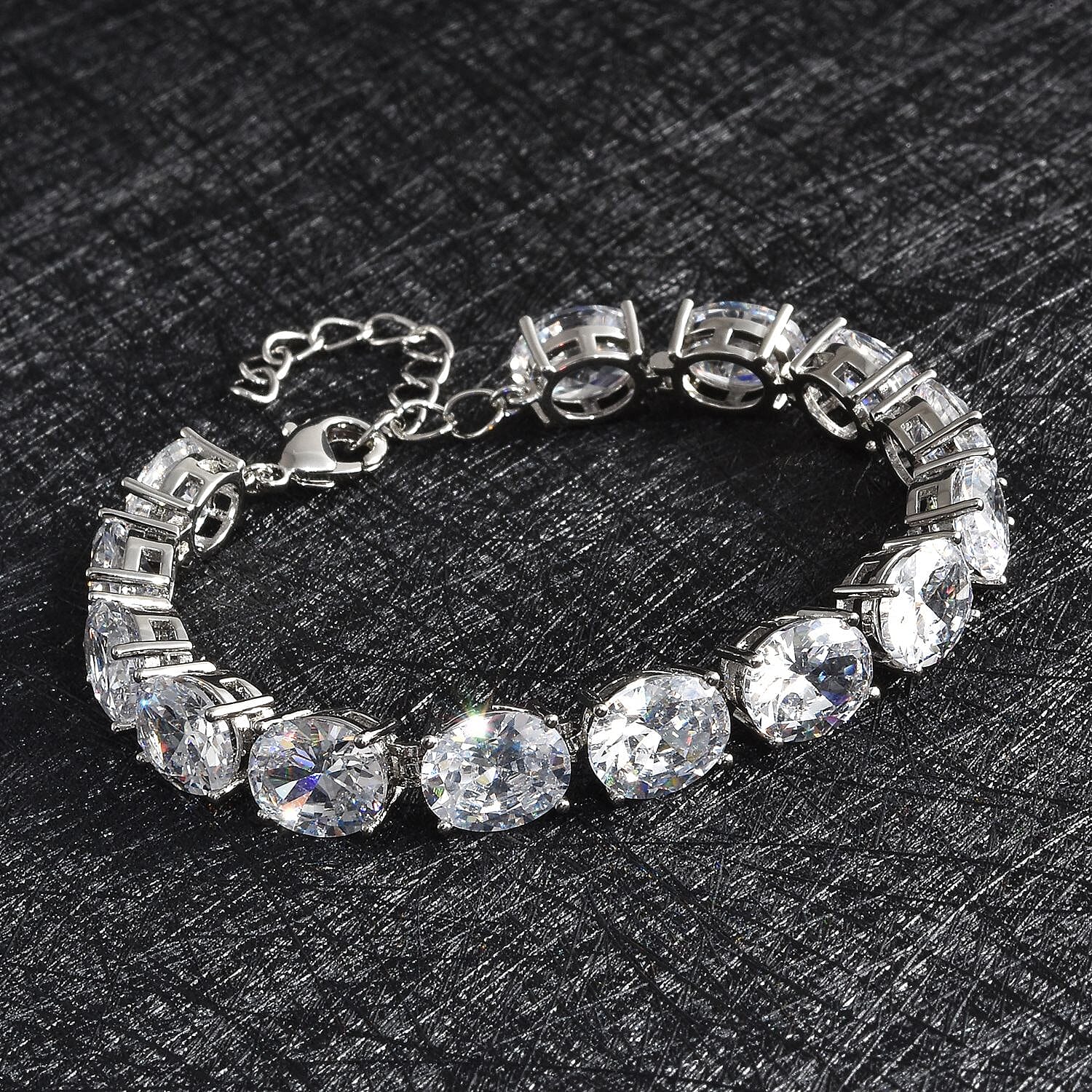 Simulated Diamond Bracelet in Silvertone (8.00 In)