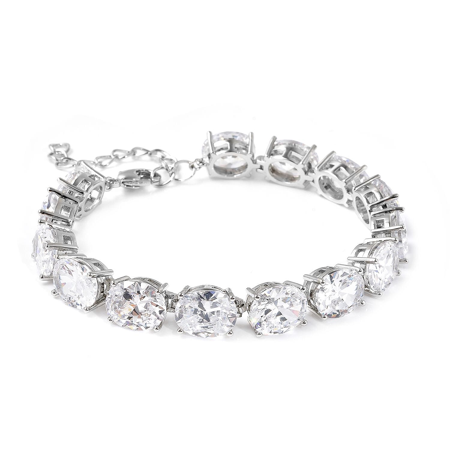 Simulated Diamond Bracelet in Silvertone (8.00 In)