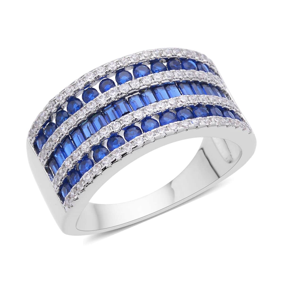 Simulated Blue and White Diamond Band Ring in Silvertone 3.00 ctw image number 0