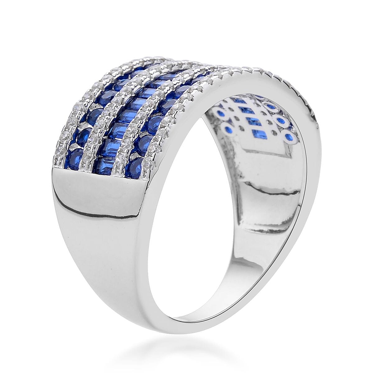 Simulated Blue and White Diamond Band Ring in Silvertone (Size 7.0) 3.00 ctw image number 3