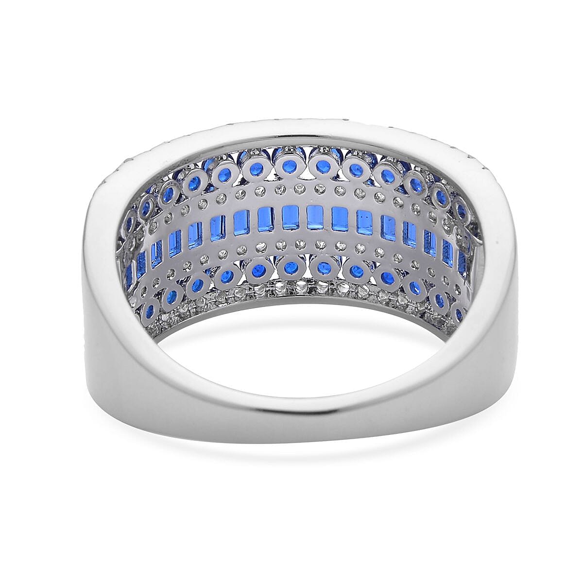 Simulated Blue and White Diamond Band Ring in Silvertone (Size 7.0) 3.00 ctw image number 4