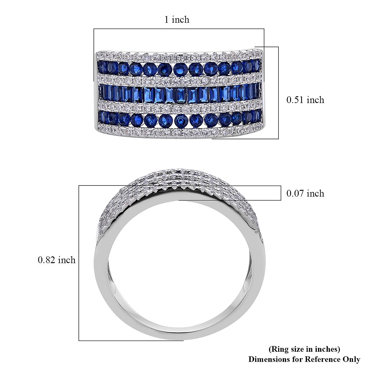 Simulated Blue and White Diamond Band Ring in Silvertone (Size 7.0) 3.00 ctw image number 5