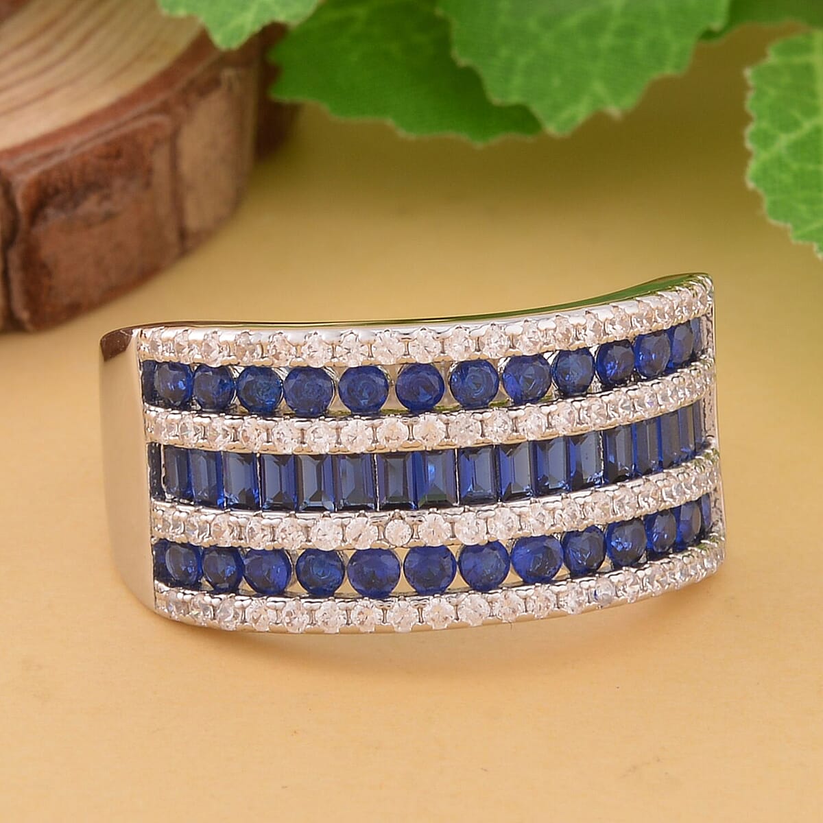 Simulated Blue and White Diamond Band Ring in Silvertone (Size 9.0) 3.00 ctw image number 1