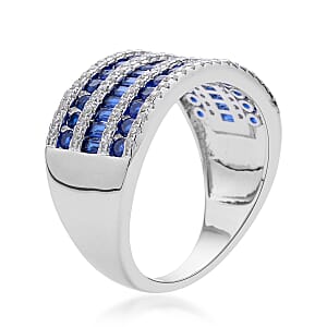 Simulated Blue and White Diamond Band Ring in Silvertone (Size 9.0) 3.00 ctw