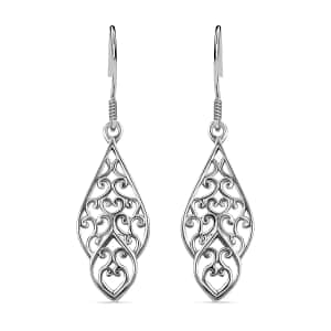 Openwork Earrings in Platinum Over Sterling Silver,Silver Drop Earrings,Earrings for Women 4.50 Grams