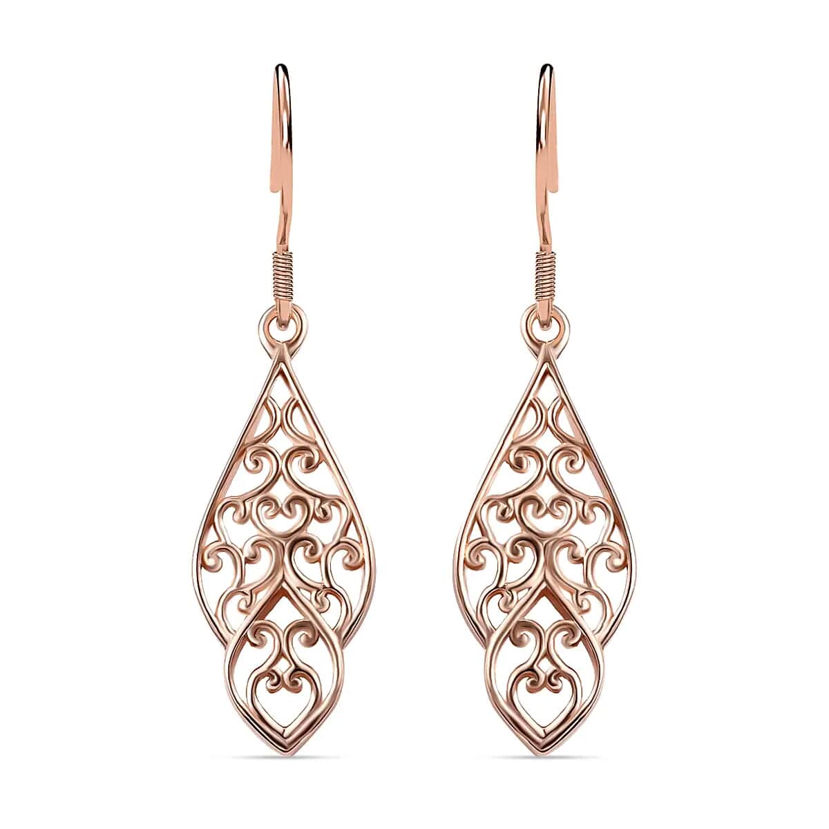 Openwork Dangle Earrings In 14K Rose Gold Plated Sterling Silver, Silver Drop Earrings For Women image number 0